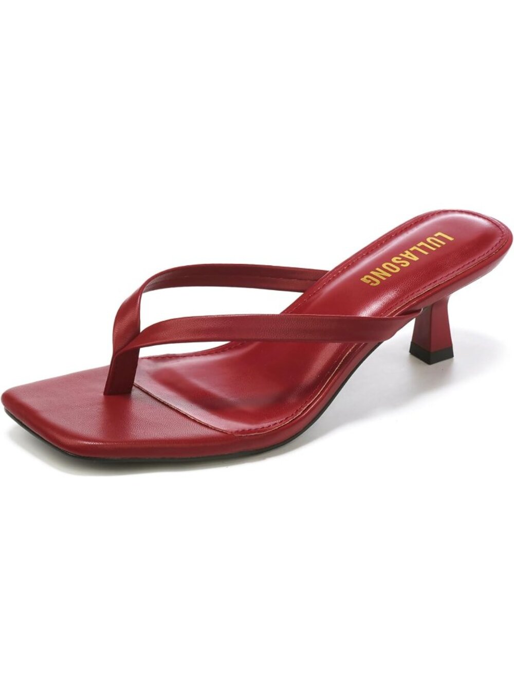 Women's Red Solid Square Open Toe Flip Flop Slingback Kitten Heel Thong Sandal